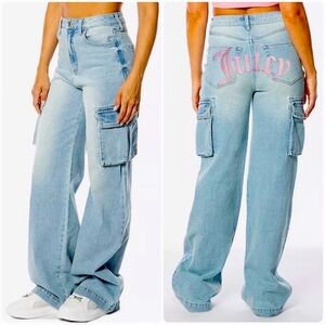 Juicy Couture Womens Wide Leg Cargo Jeans Denim Size 7/28
